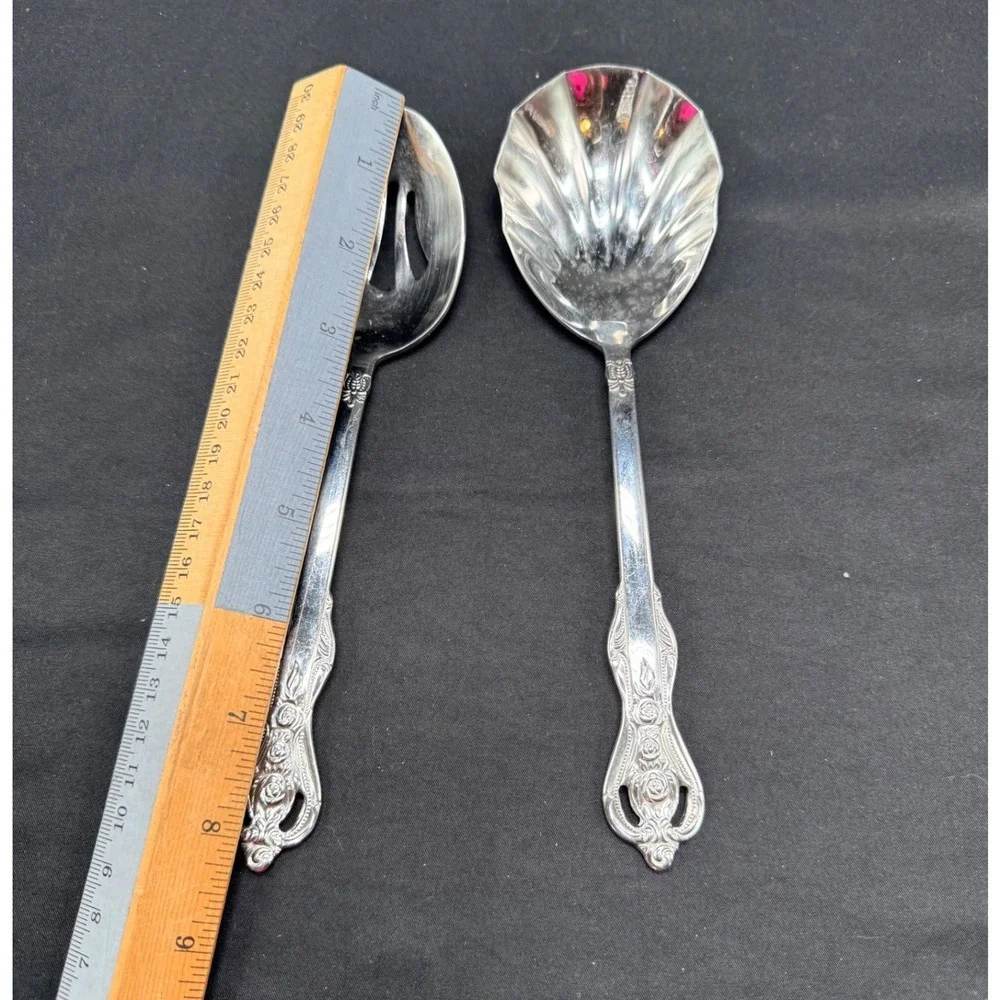 Heritage Mint Ltd 18/10 Stainless Steel Rose Serving Set Slotted Shell Spoon 2pc